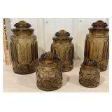 5 retro smoky quartz colored canisters