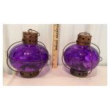 2 solar purple glass lanterns
