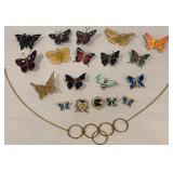 Pretty collection of butterfly pins, necklace