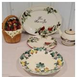 6 Pieces of China including Christmas, Apples,