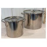 2 nice stainless steel stock pots with lids -