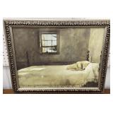 Andrew Wyeth print - yellow lab sleeping on bed