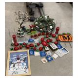 Box of Christmas decor incl snowman window