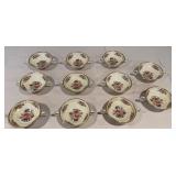 11 pretty cream soup bowls - some stained, 1 with