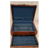 Wood Jewelry Box with blue felt linibg