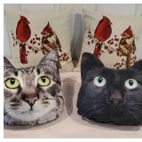 Pillows,  2 cardinal and 2 cats