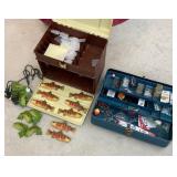 2 tackle boxes with contents and fishing lights