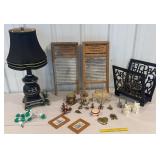 Box of misc decor - pot belly lamp, alphabet