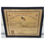 Framed United Confederate Veterans document