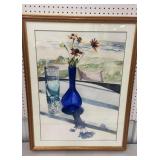 Artist signed watercolor - Still life overlooking