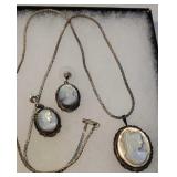 Sterling silver cameo necklace and matching