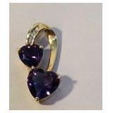14k gold pendant with double purple hearts