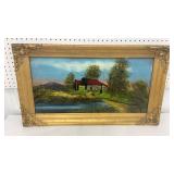 Reverse painting on canvas - country scene approx