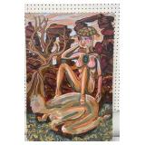 Mayan style painting on canvas of nude woman with