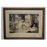 engraving Victorian print 39"x30" mother w/kids