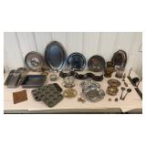 Box of misc trays, candle holders, flatware,