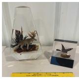 2 mid-century lucite paperweights