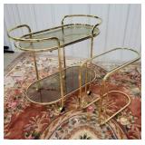 Brass and glass tea cart and end stand