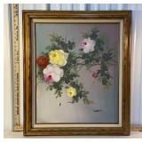 Artist signed floral painting on canvas