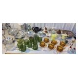 Box of misc glassware, aluminum serverware,