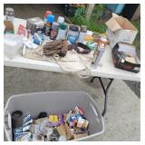 Large tub hardware, paint, nails, Staples