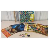 Simpsons 3-D chess set, Johnny Case LP, buttons,