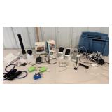 Blue bag of misc electronics - home cameras,