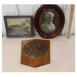 Colgate University plaque and 2 framed photos