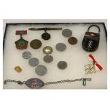 Misc coins, lock, pins etc
