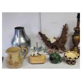 Box misc - pottery, lamp, eagle wall pocket, etc