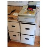 Cash register, & 2 tin file cabinets