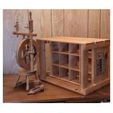 Mini flax wheel & wooden crate