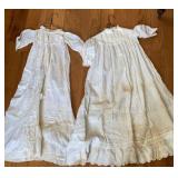 2 early Christening gowns - with staining