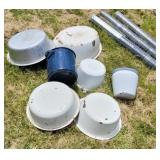 Enamelware and an aluminum pan.