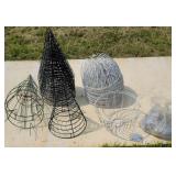 Hanging baskets with chains.