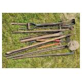 Yard tools, lots of hoes, forks, etc.