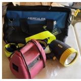 Spot light, jump pack, bag