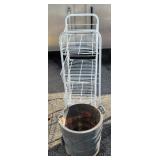 wire Shelf and wooden ice cream bucket.