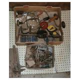2 boxes, drill braces, Allen keys, chalk lines,