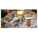2 Boxes - hand saws, yellow nail bin, etc