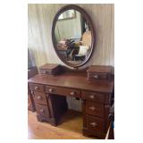 Cherry vanity with mirror and chair