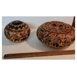 2 carved Peru gourd boxes
