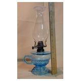Small blue finger oil lamp - small base chimney