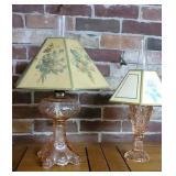 2x$ 2 pink oil lamps - 1 missing the burner