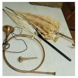 Horn, 2 parasols, & cane top