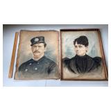 2 pastel portraits on lead sheets