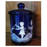 Mary Gregory - blue covered jar