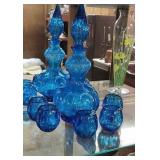 Blue decanter with 5 glasses