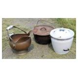 Cast iron dutch oven, lid is broken slightly,