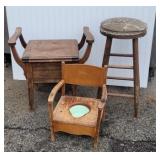 2 potty chairs and a stool.